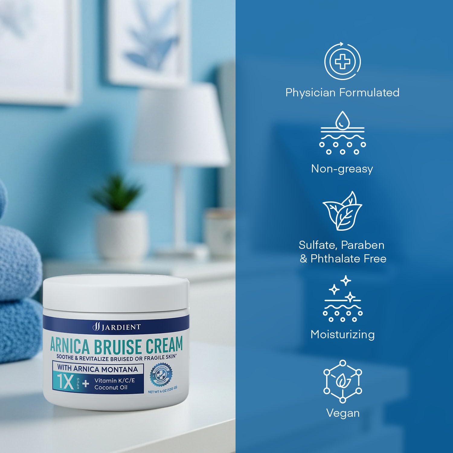 Jardient Arnica Fast-Absorbing Cream demonstrates light texture with quick absorption for layering.