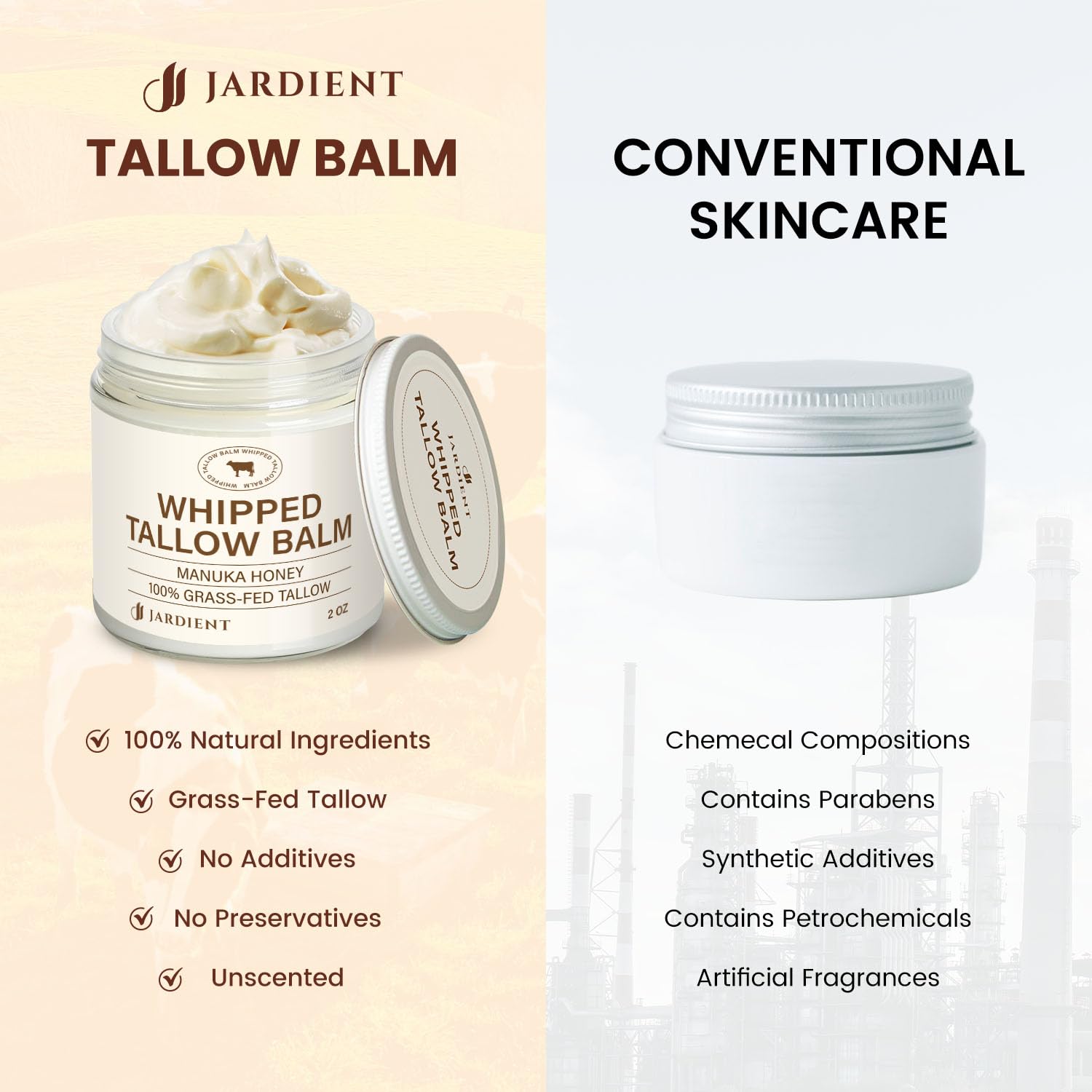 Jardient Beef Tallow Honey Balm body care for all-over dry skin nourishment.