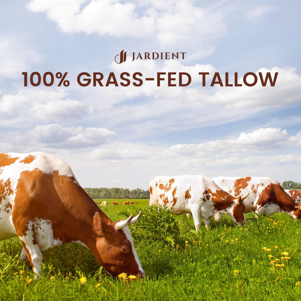 Jardient Beef Tallow Honey Balm face application demonstrates gentle facial moisturization.
