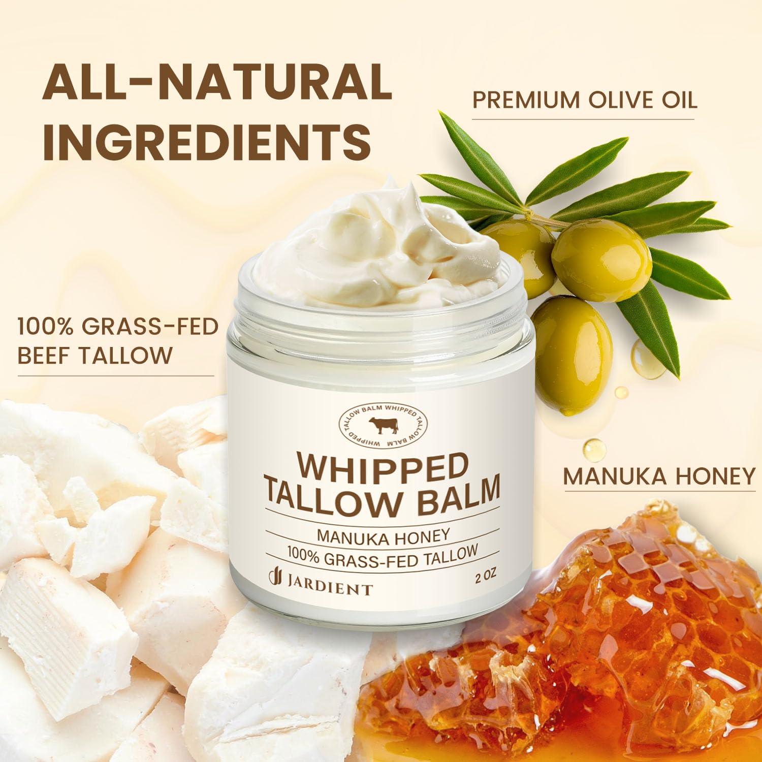 Jardient Beef Tallow Honey Balm texture glide demonstrates easy skin absorption.