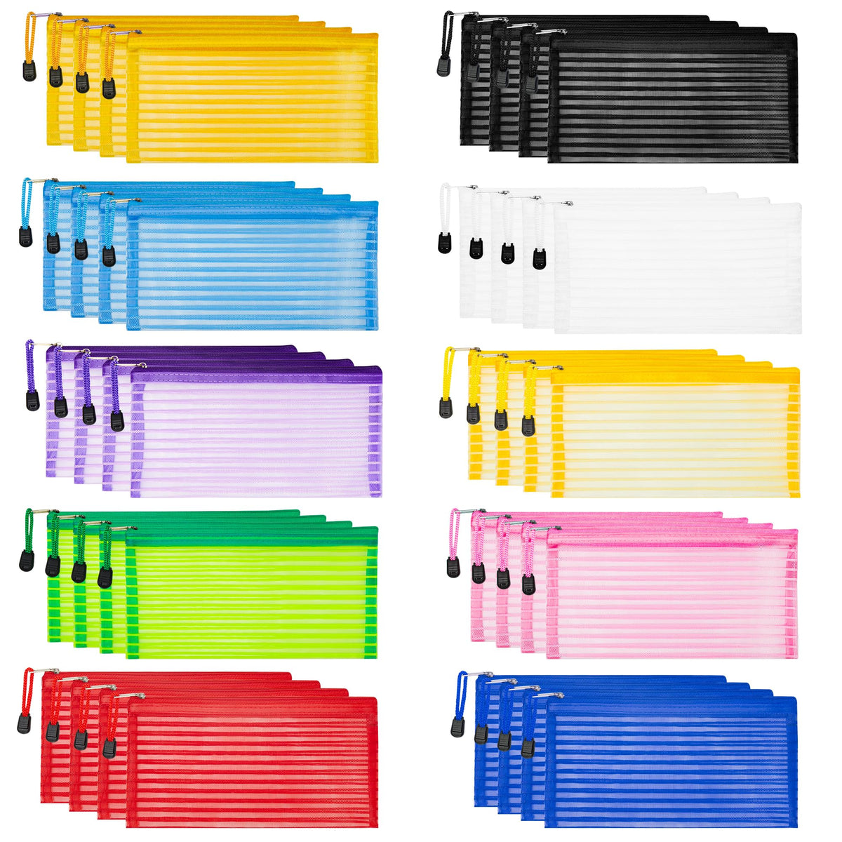 JARLINK zipper mesh pouch set in 10 colors ideal for organized storage.