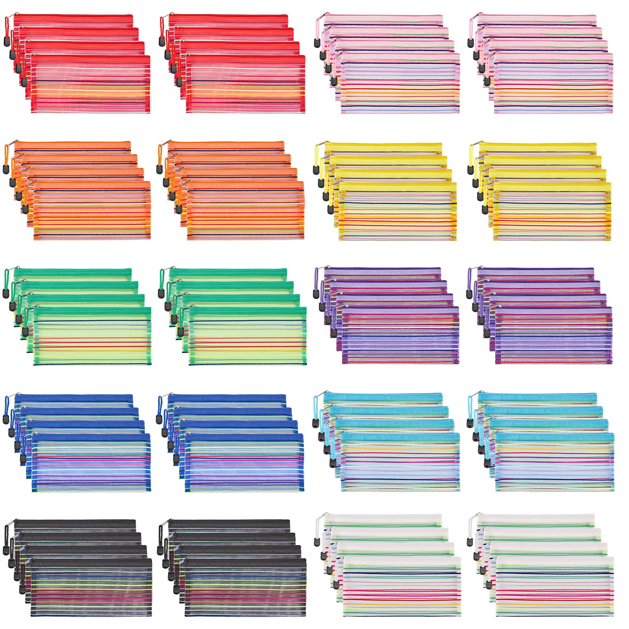 JARLINK 80-pack mesh zipper pouches neatly organize cosmetics, receipts, and small office supplies.