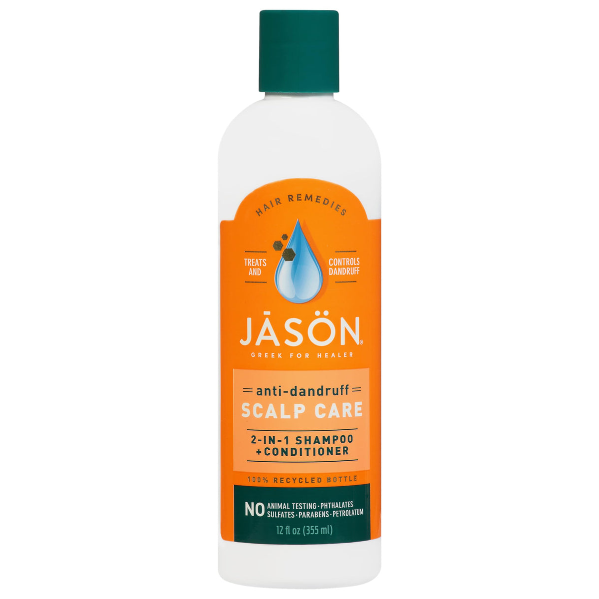 Jason Dandruff Relief 2-in-1 bottle showing medicated formula for dandruff control