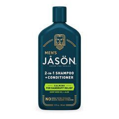 Jason Men's Calming 2-in-1 bottle front shows convenient 12 oz packaging for busy mornings