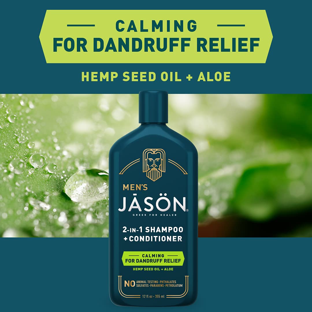 Jason Men's Calming 2-in-1 shampoo texture close-up highlights creamy lather