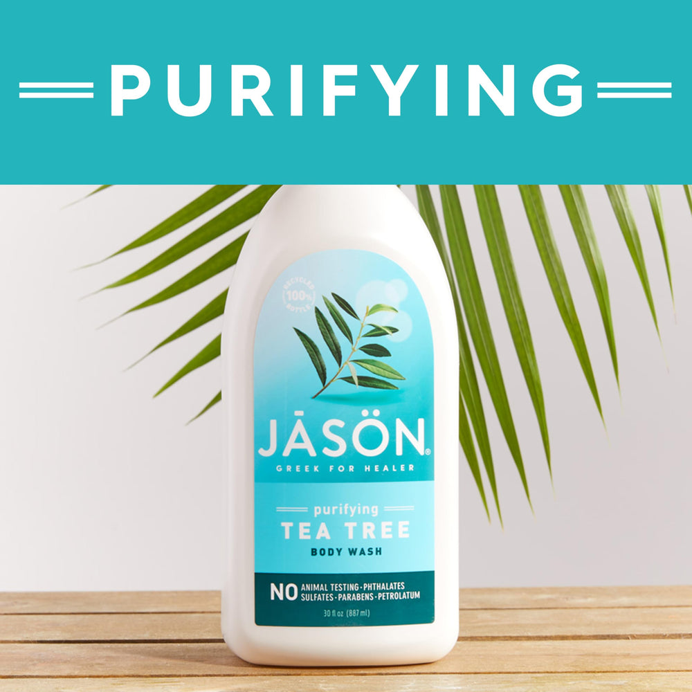JASON Tea Tree Purifying Body Wash on damp skin prepares for refreshed feeling