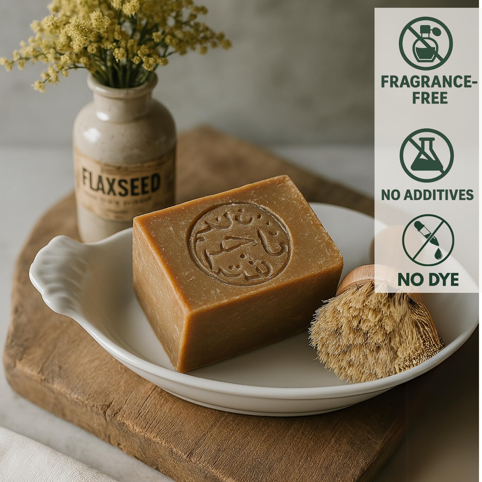 Jatisse Aleppo soap in bathroom setting for daily cleansing routine.