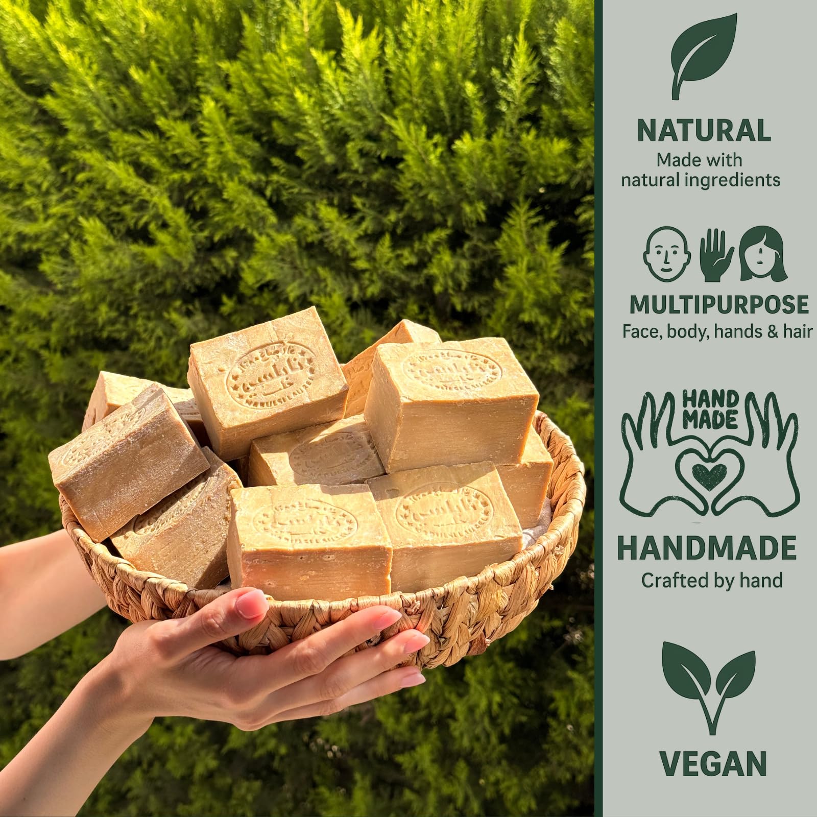 Jatisse Aleppo soap no additives highlight for pure, gentle cleansing.