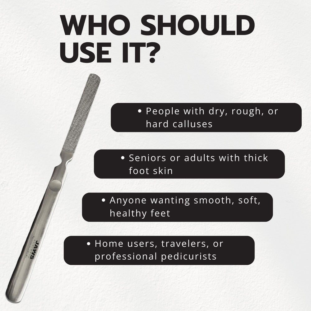 Jaws Podiatry callus grater stainless steel design ensures long-lasting hygiene.