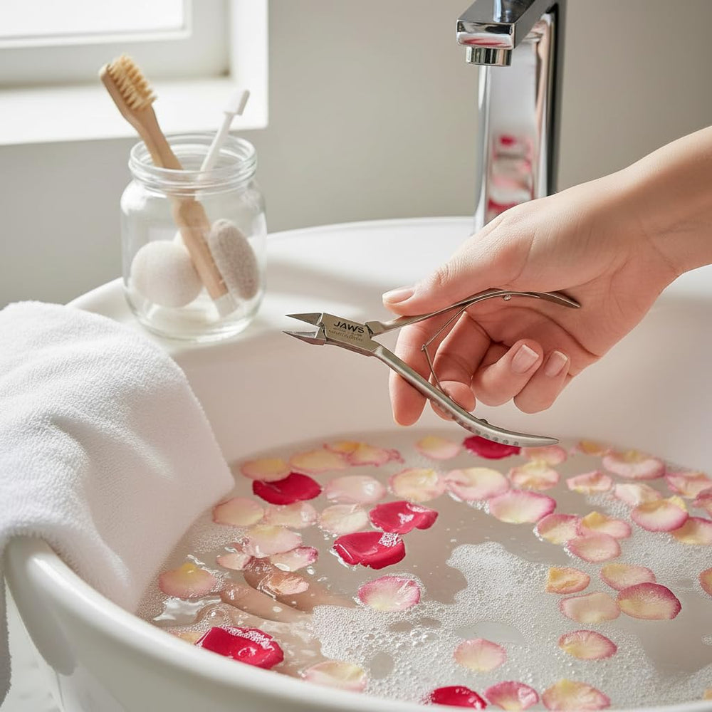 Jaws Podiatry double-action clipper demonstrates versatile trimming for rounded or straight edges.