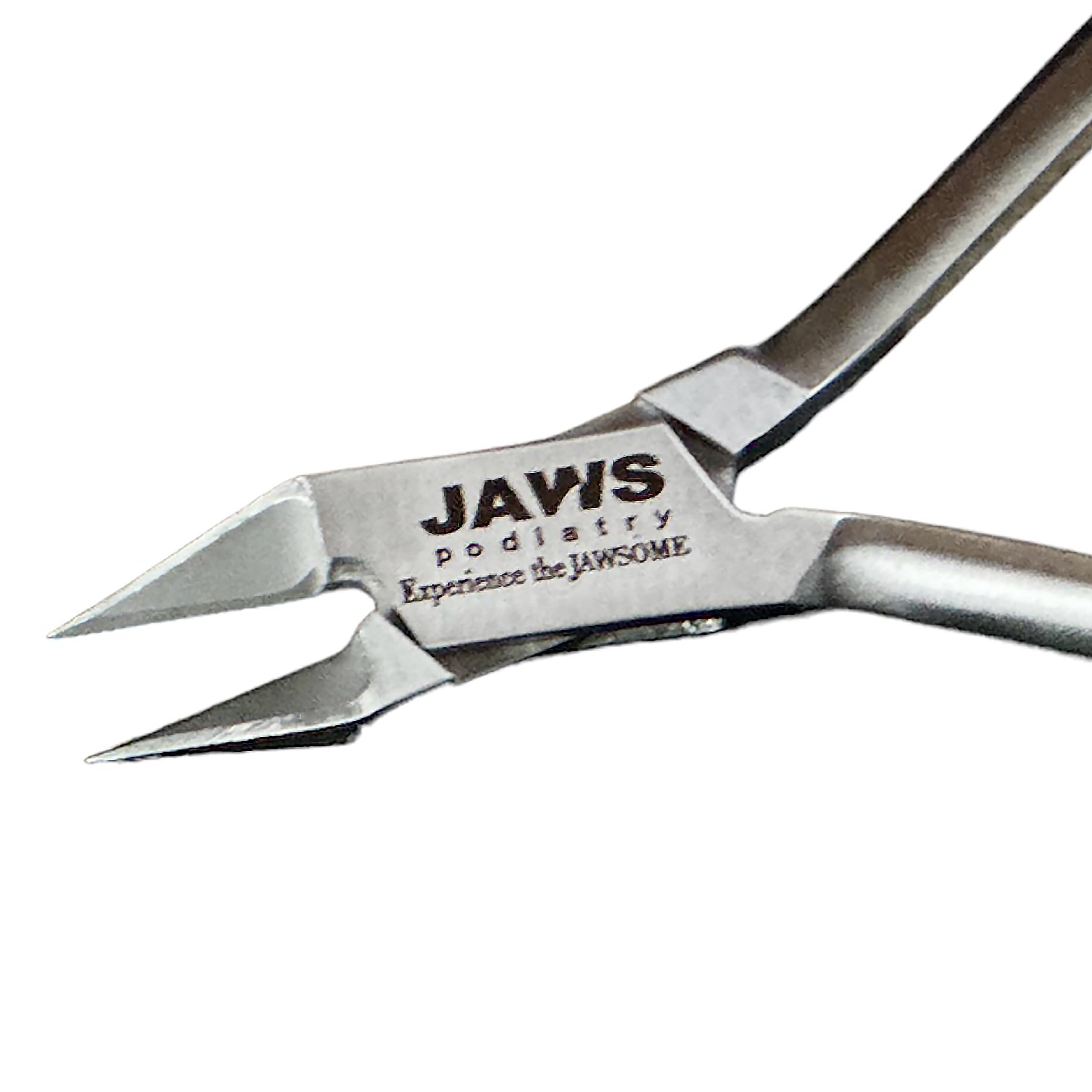 Jaws Podiatry pedicure tool close-up highlights ergonomic grip for steady trimming.