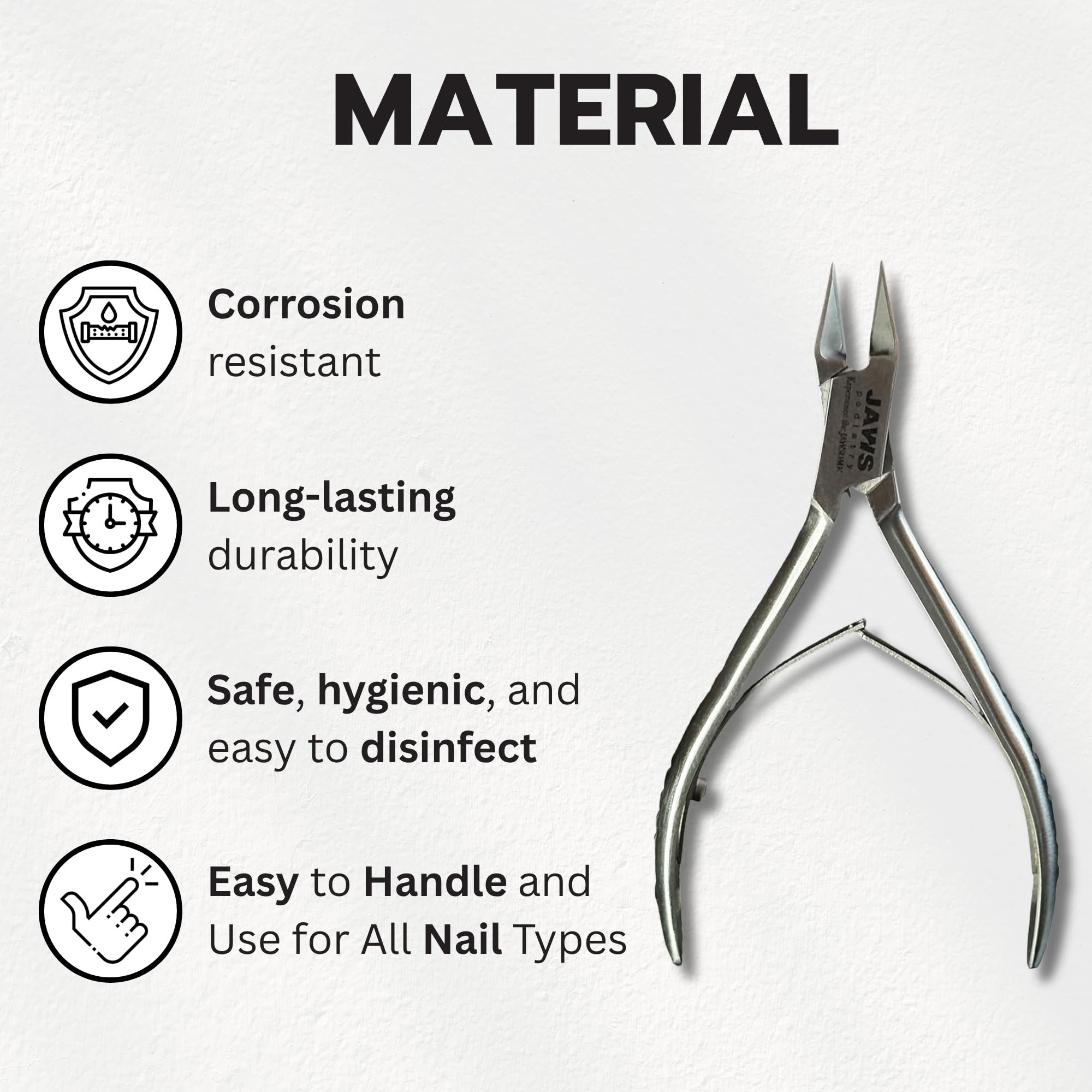 Jaws Podiatry precision cutting blade delivers clean trim with smooth edges.