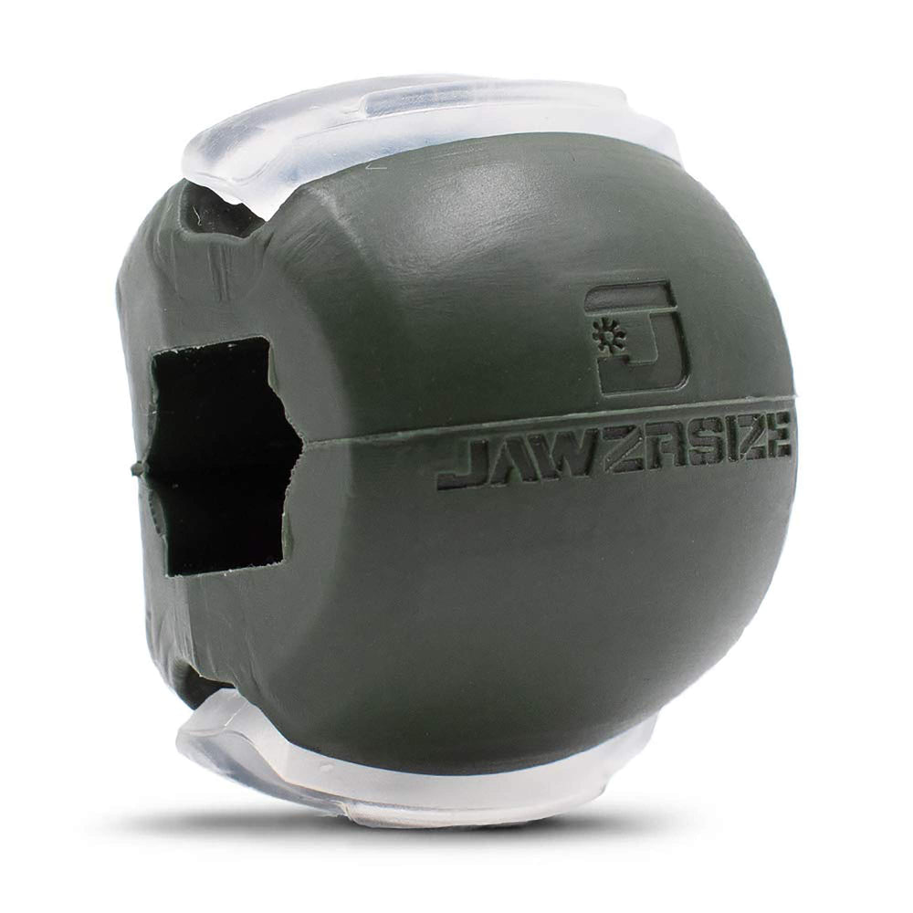 Jawzrsize jaw exerciser in hand demonstrates easy daily use for jawline toning.