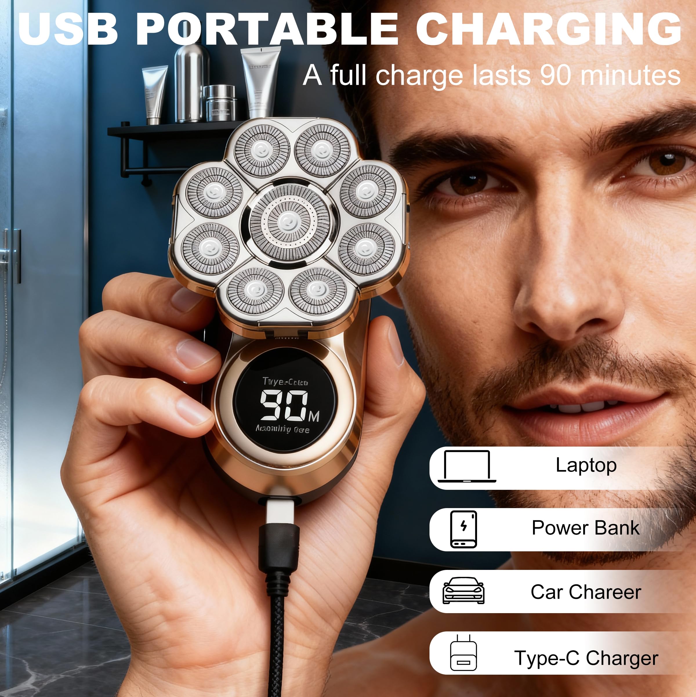 Jaxiuk head shaver ergonomic non-slip handle for steady control across neck and temples