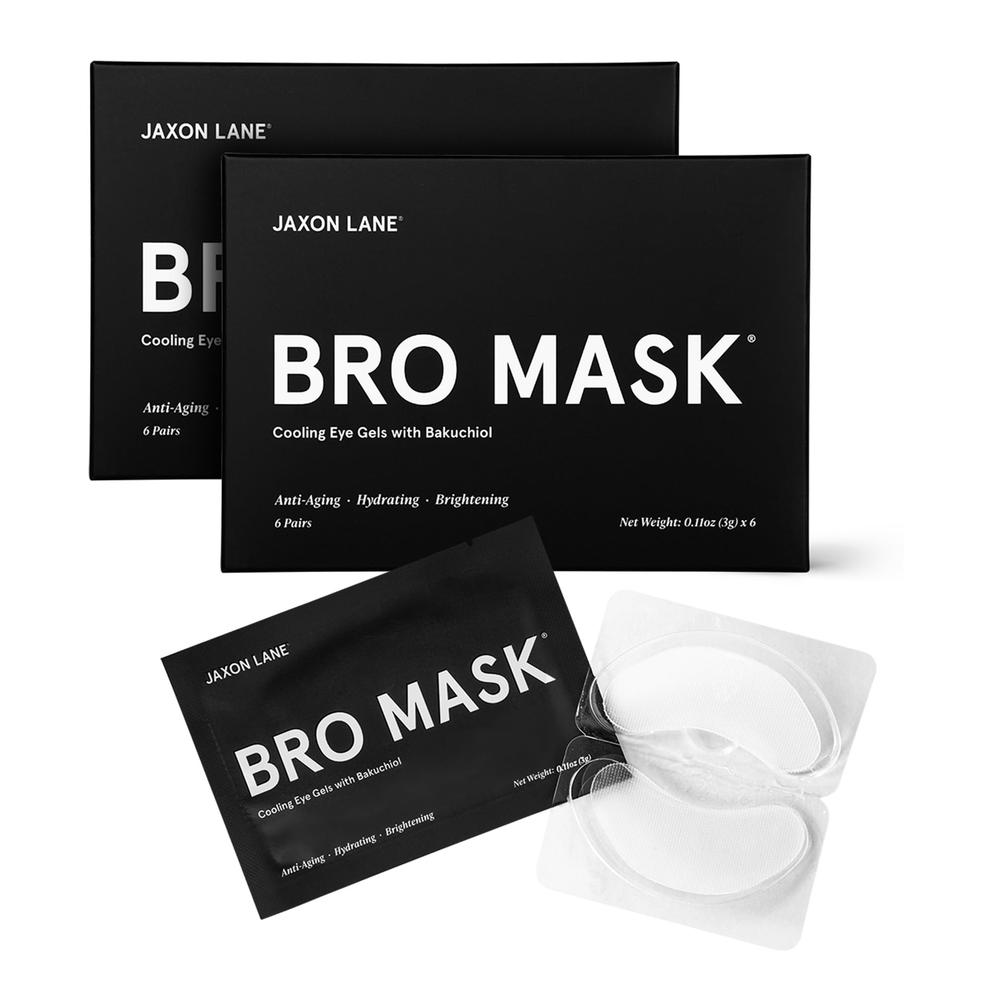 JAXON LANE Bro Mask under-eye patches box for quick depuffing and brightening.
