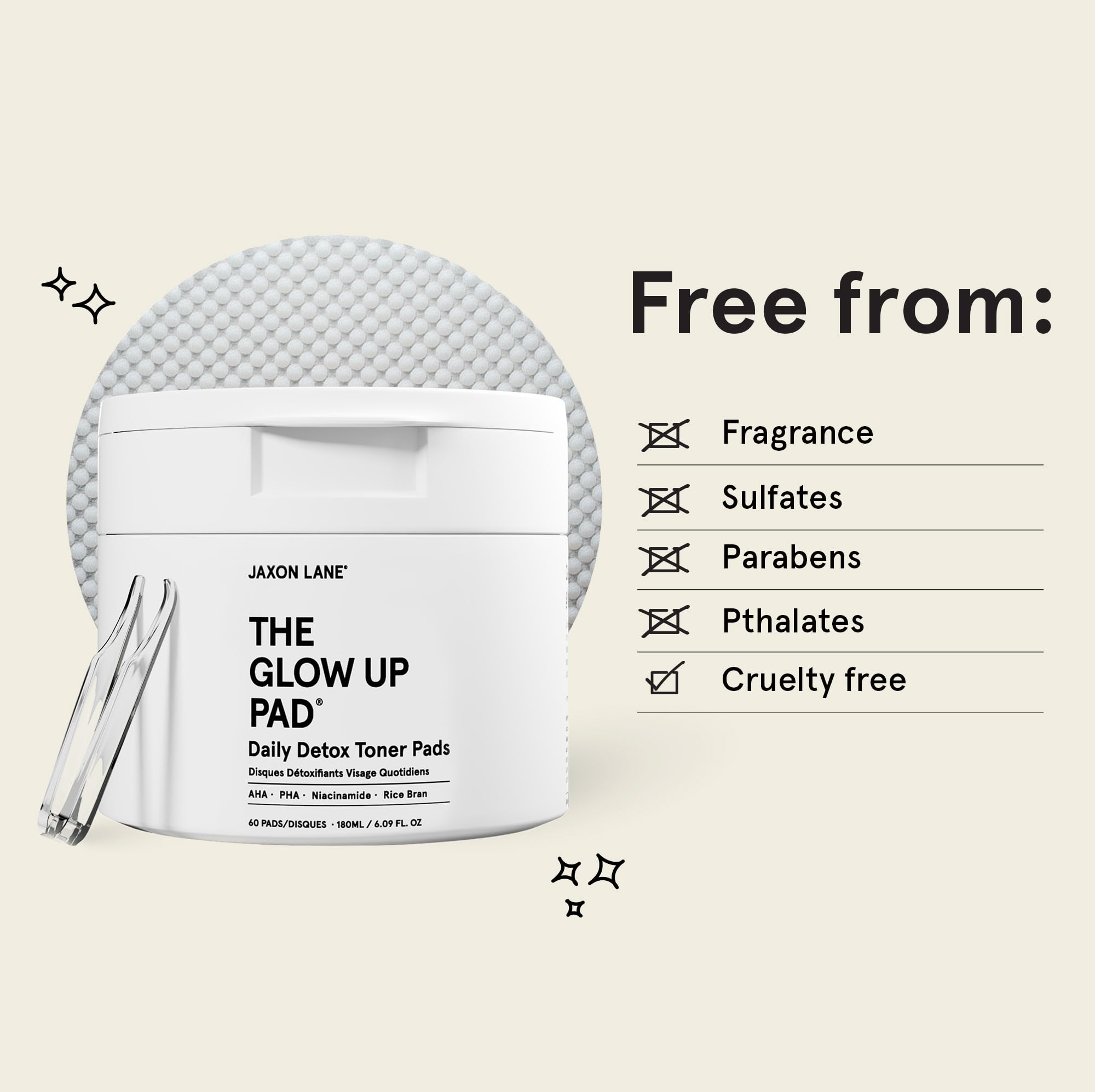 Hyaluronic acid and ceramides in JAXON LANE pads hydrate and reinforce the skin barrier.