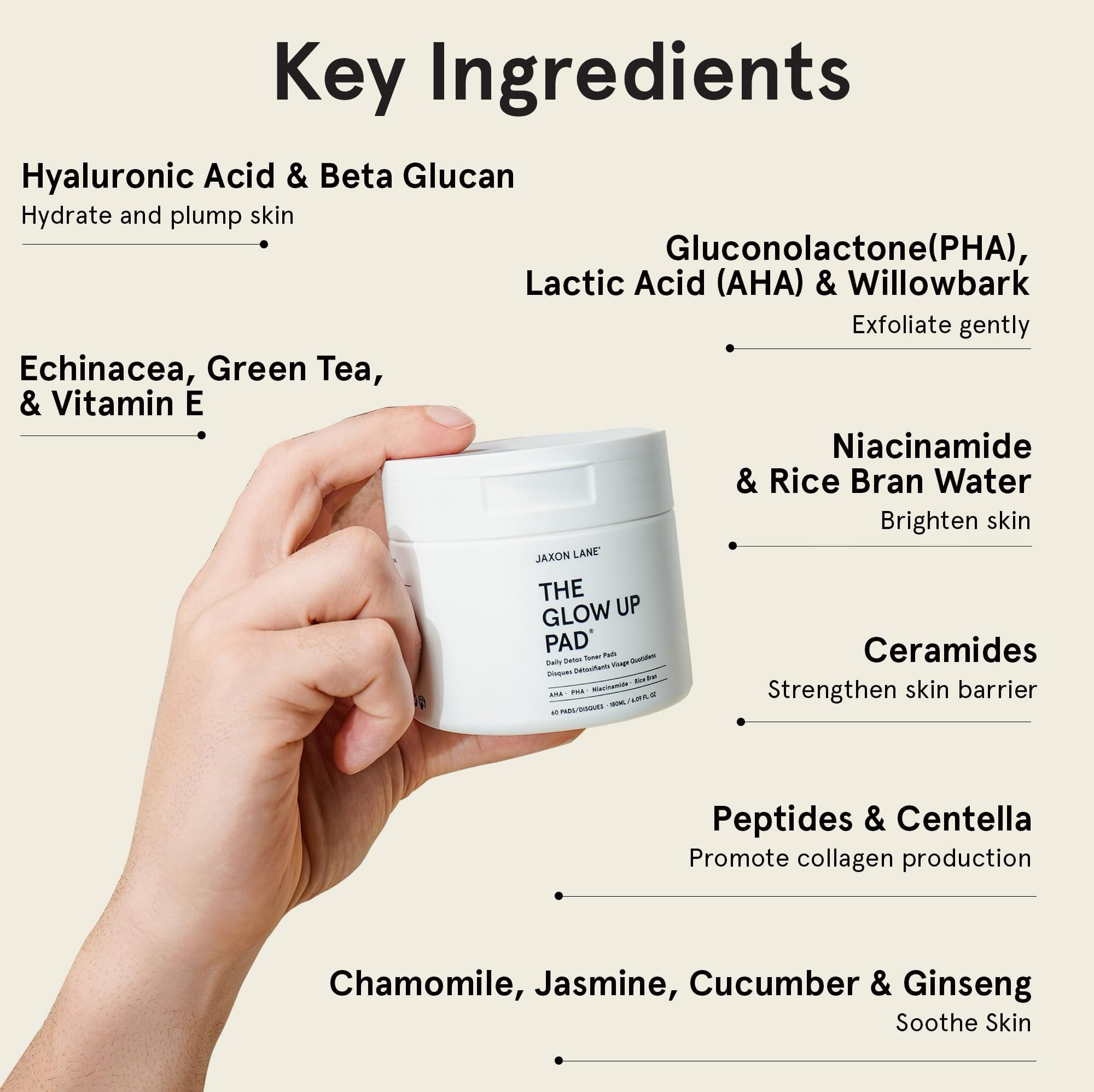JAXON LANE Niacinamide brightening pads support even skin tone and subtle glow.