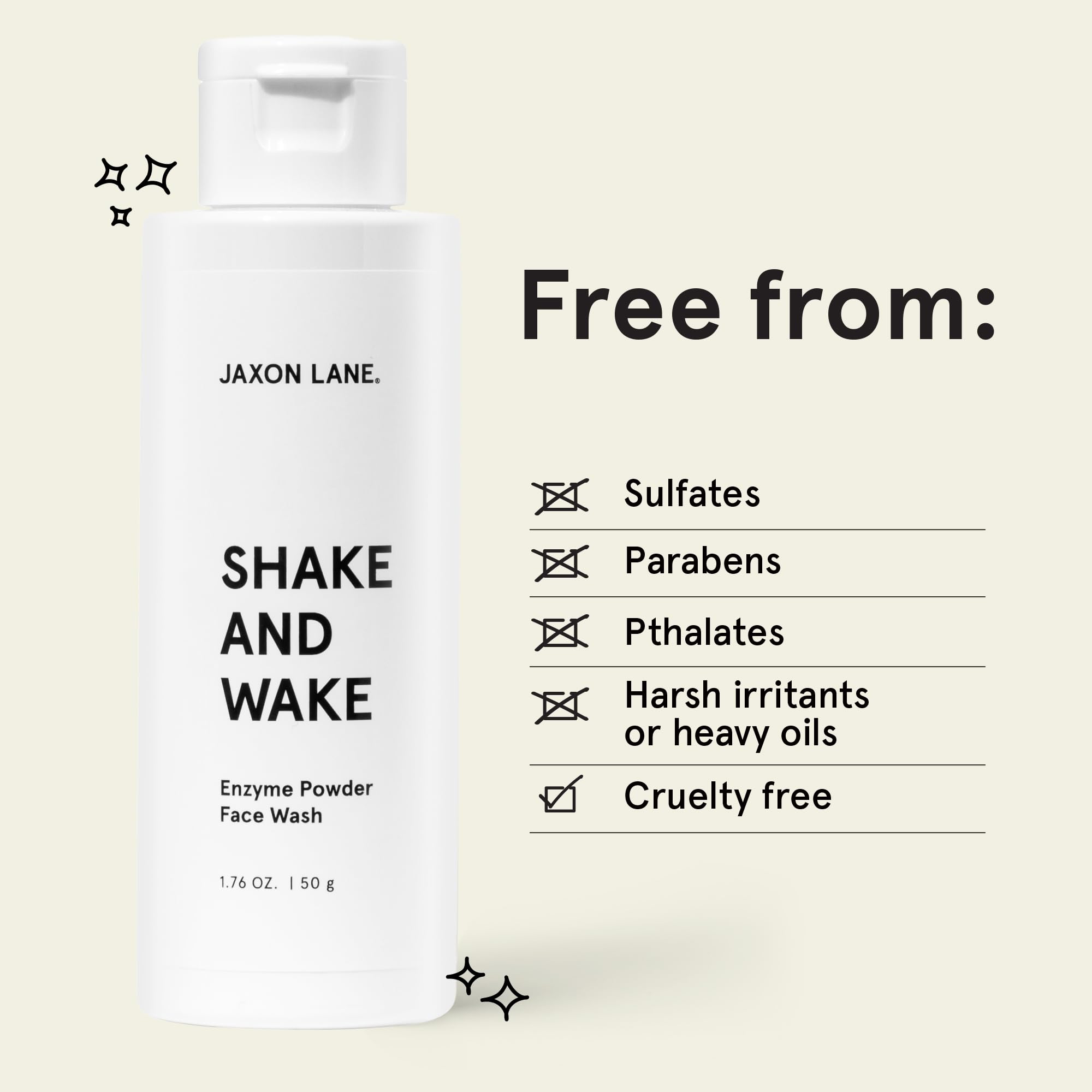 JAXON LANE Shake and Wake vitamin C and E ingredients photo suggests brightness benefits.