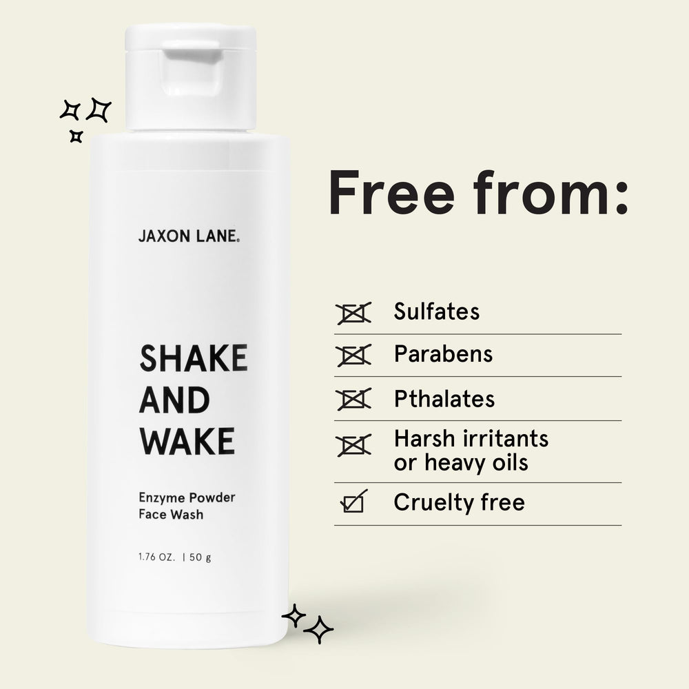 JAXON LANE Shake and Wake vitamin C and E ingredients photo suggests brightness benefits.