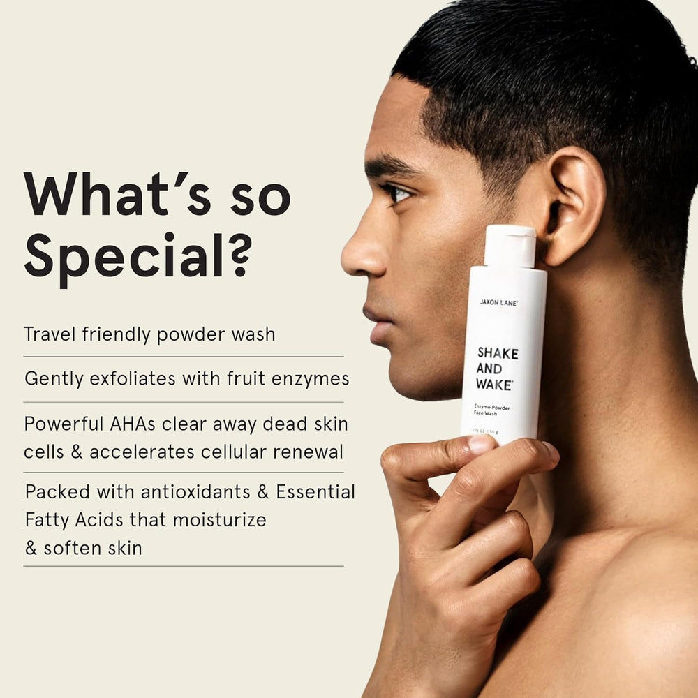 JAXON LANE Shake and Wake water-activation pour demonstrating customizable exfoliation.