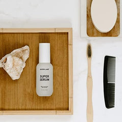 JAXON LANE SUPER SERUM ingredients layout highlights Niacinamide, Bakuchiol, Vitamin C for even tone.