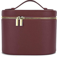 JAZD vanity case burgundy with removable divider for organized travel makeup storage.