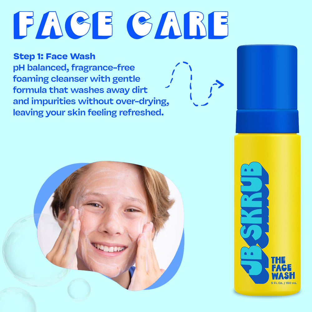 JB SKRUB face wash lather highlighting gentle cleansing for sensitive skin.