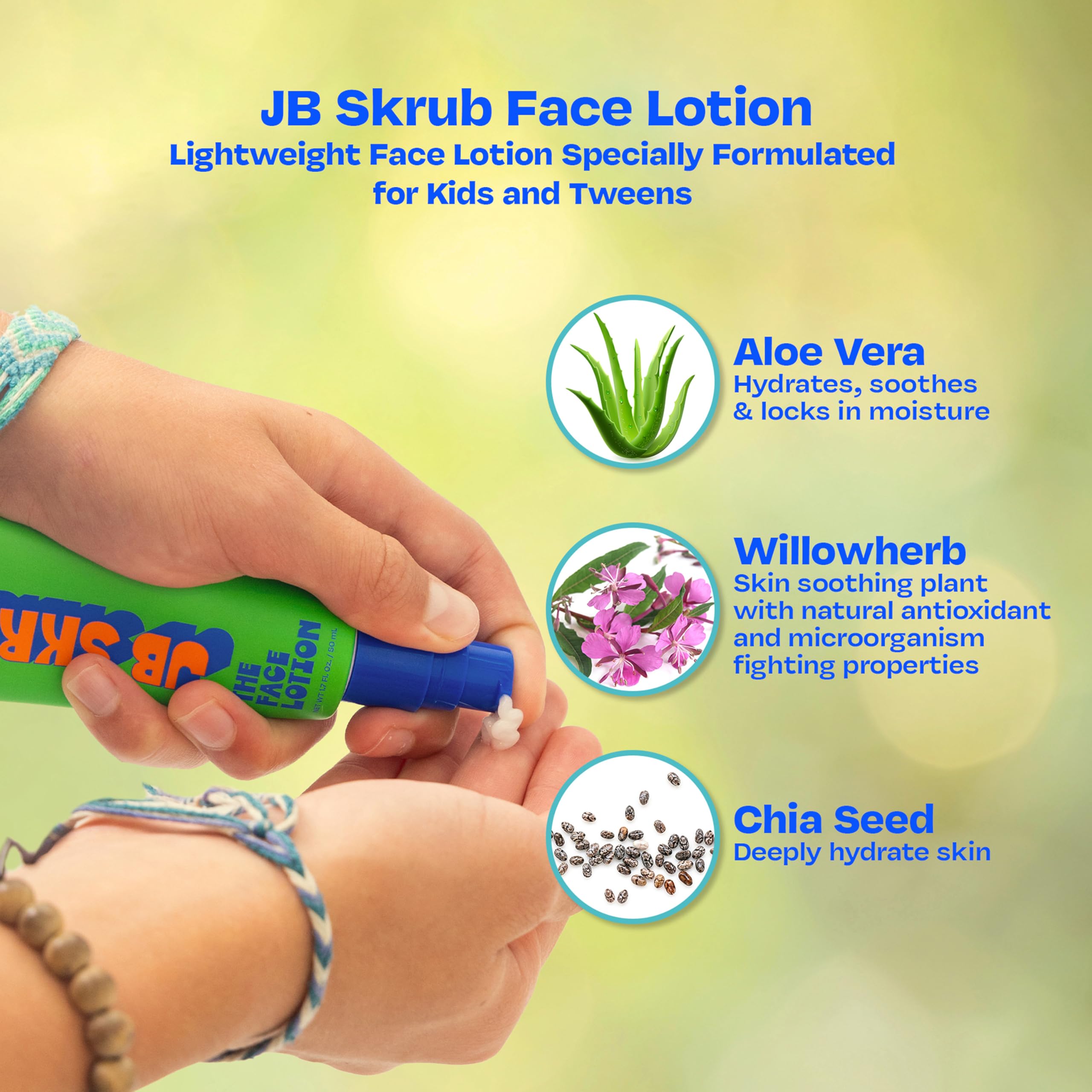 JB SKRUB The Face Lotion texture close-up—silky, fast-absorbing finish reduces shine.