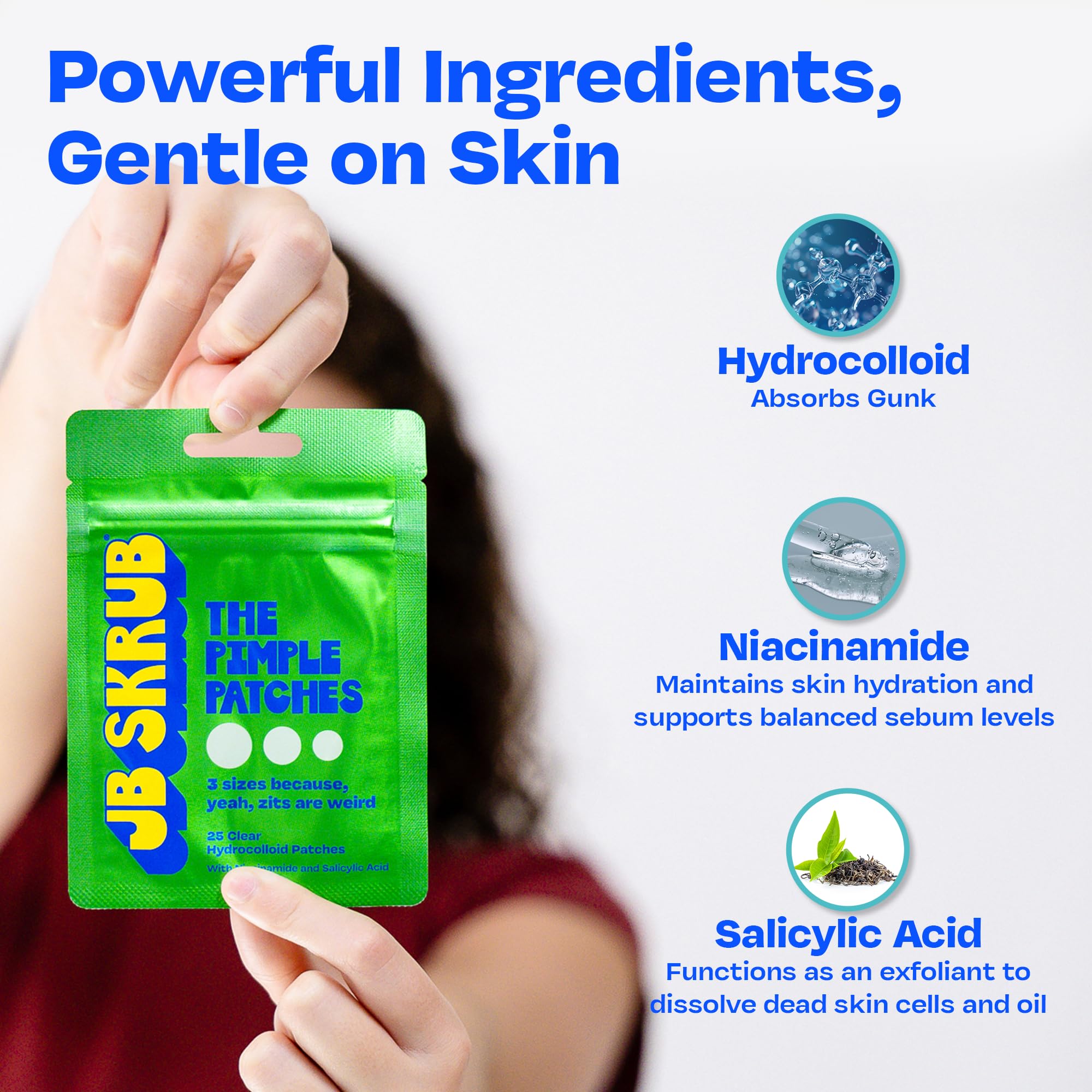 JB SKRUB pimple patches large-spot close-up for all-day discreet coverage.