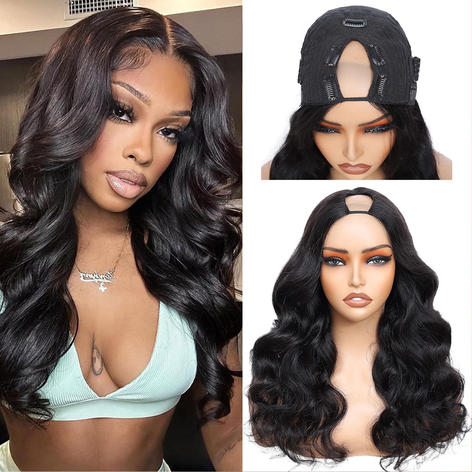 jcoolo V Part Wig body wave front view shows natural scalp blend for effortless everyday wear