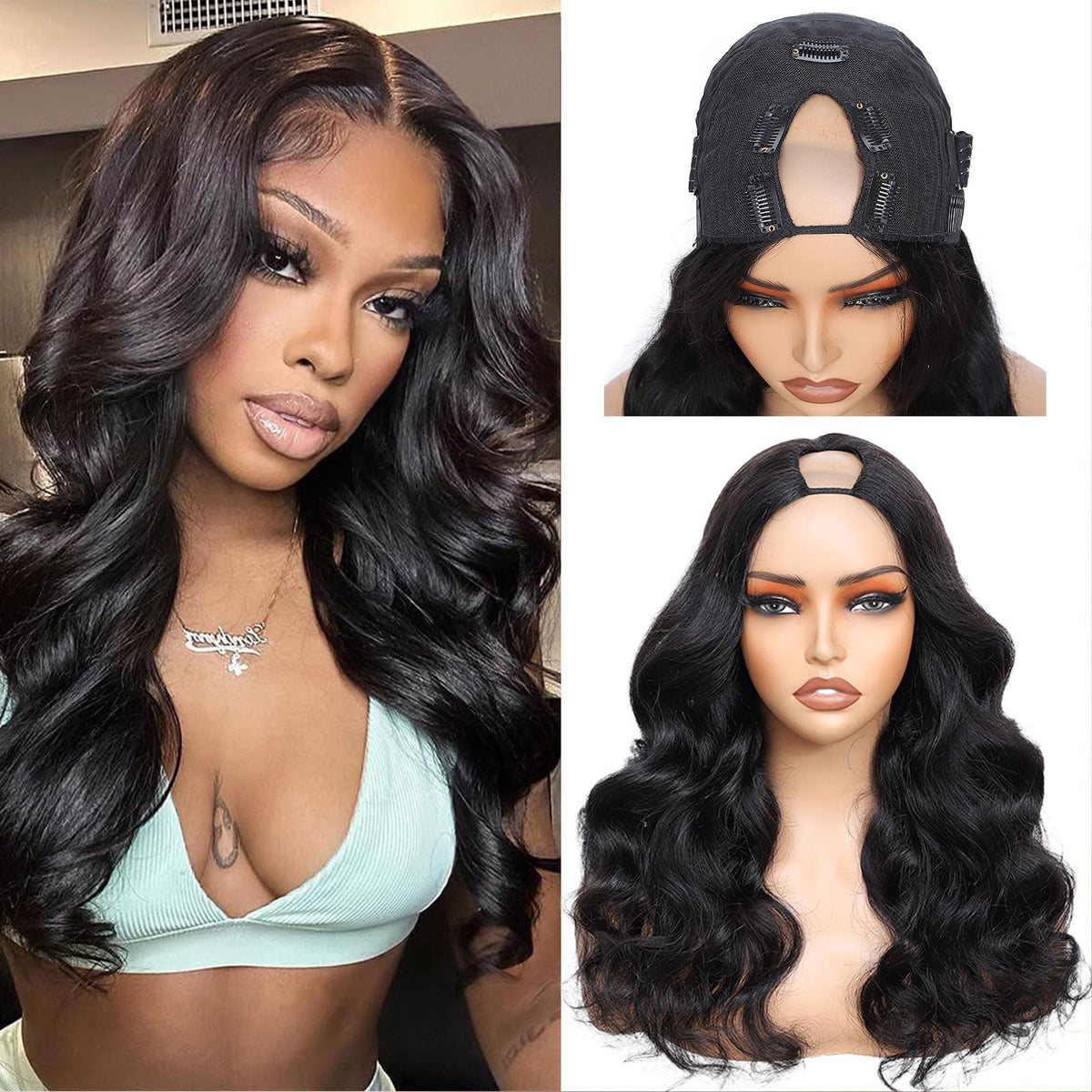 jcoolo V Part Wig body wave front view shows natural scalp blend for effortless everyday wear