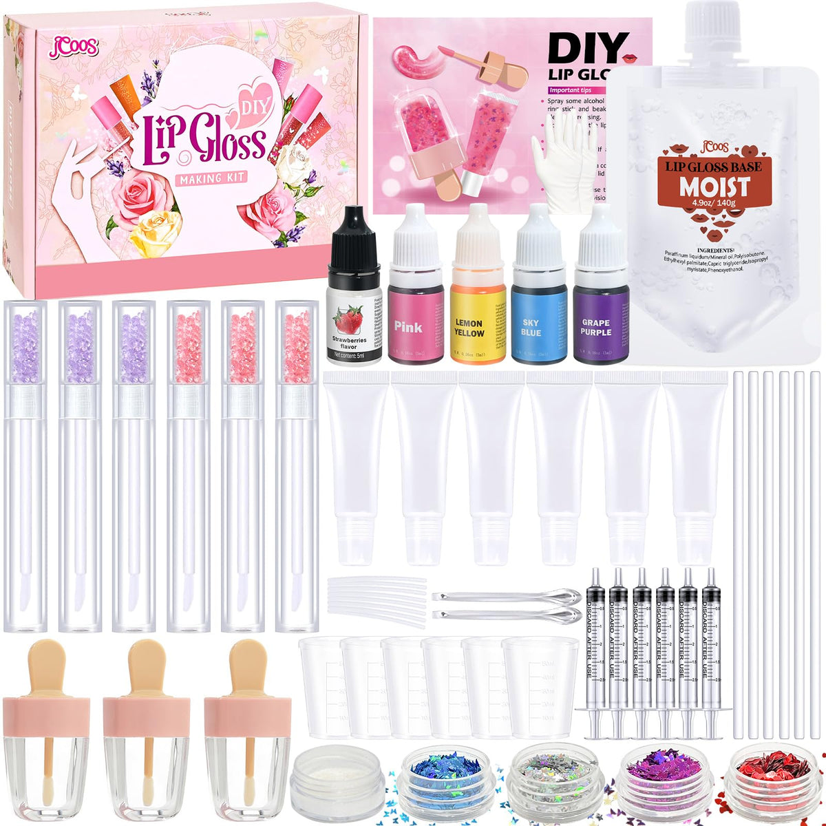 Jcoos DIY Lip Gloss Making Kit front packaging for at-home beauty projects