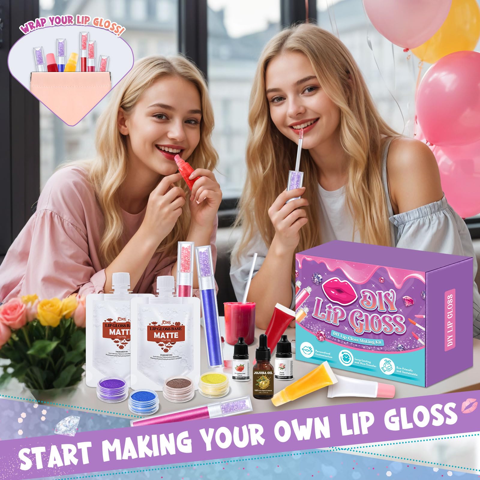 Jcoos glitter powder and mica add shimmering options for vibrant glosses