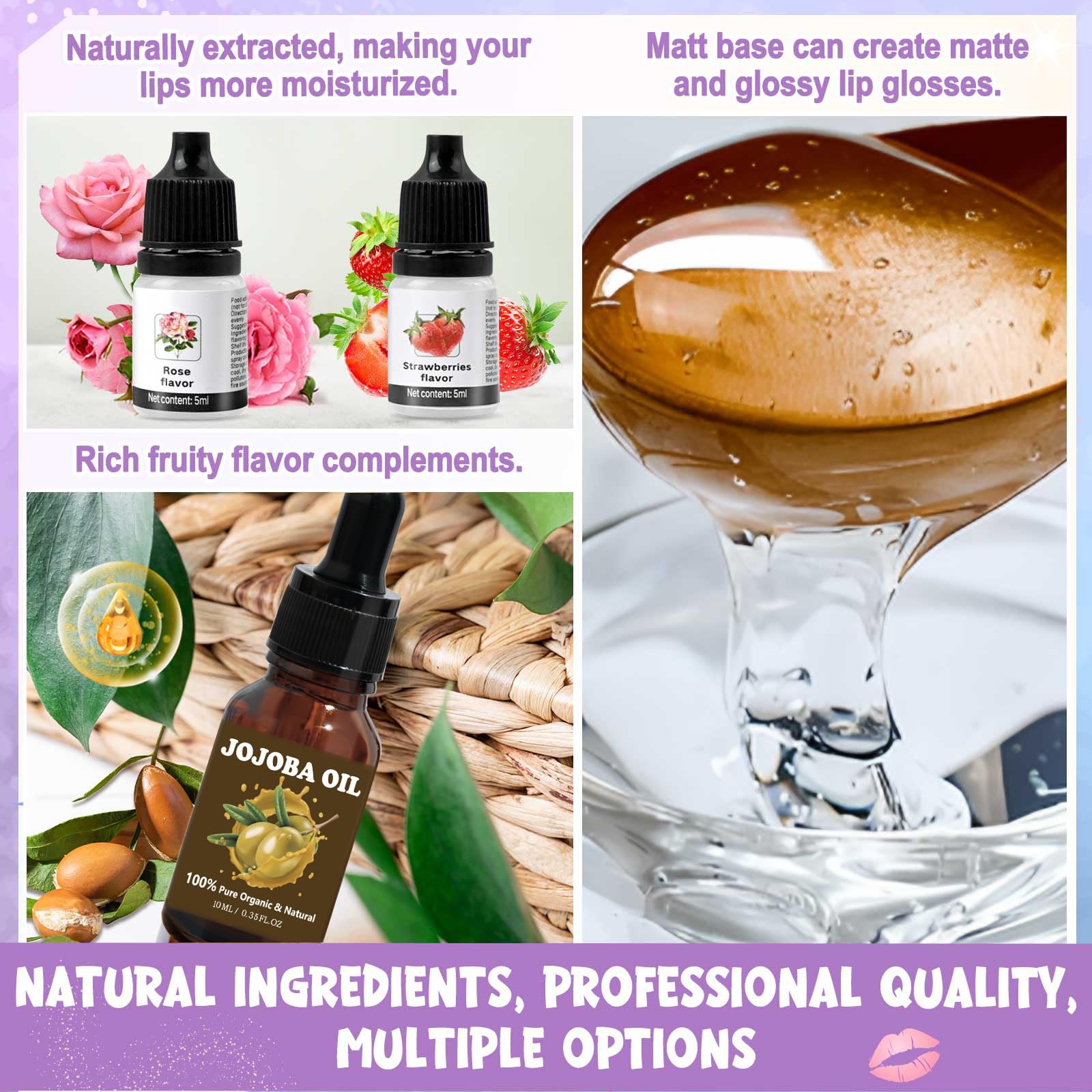 Jcoos jojoba oil nourishes lips, included in the kit for hydration