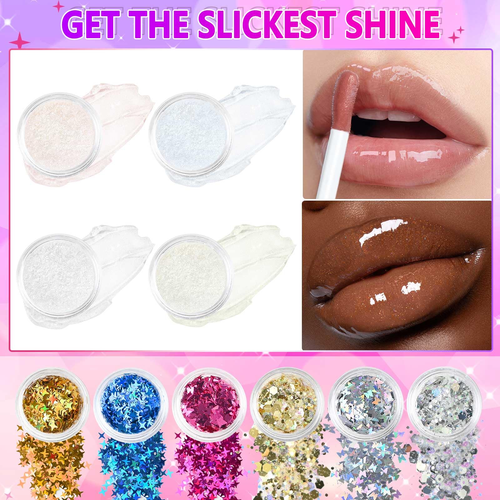 JCOOS lip gloss glitter and sequins for sparkly color accents