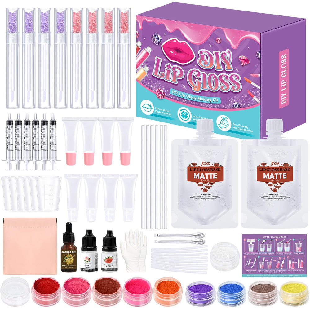Jcoos lip gloss making kit packaging shows all-inclusive supplies for easy DIY beauty projects