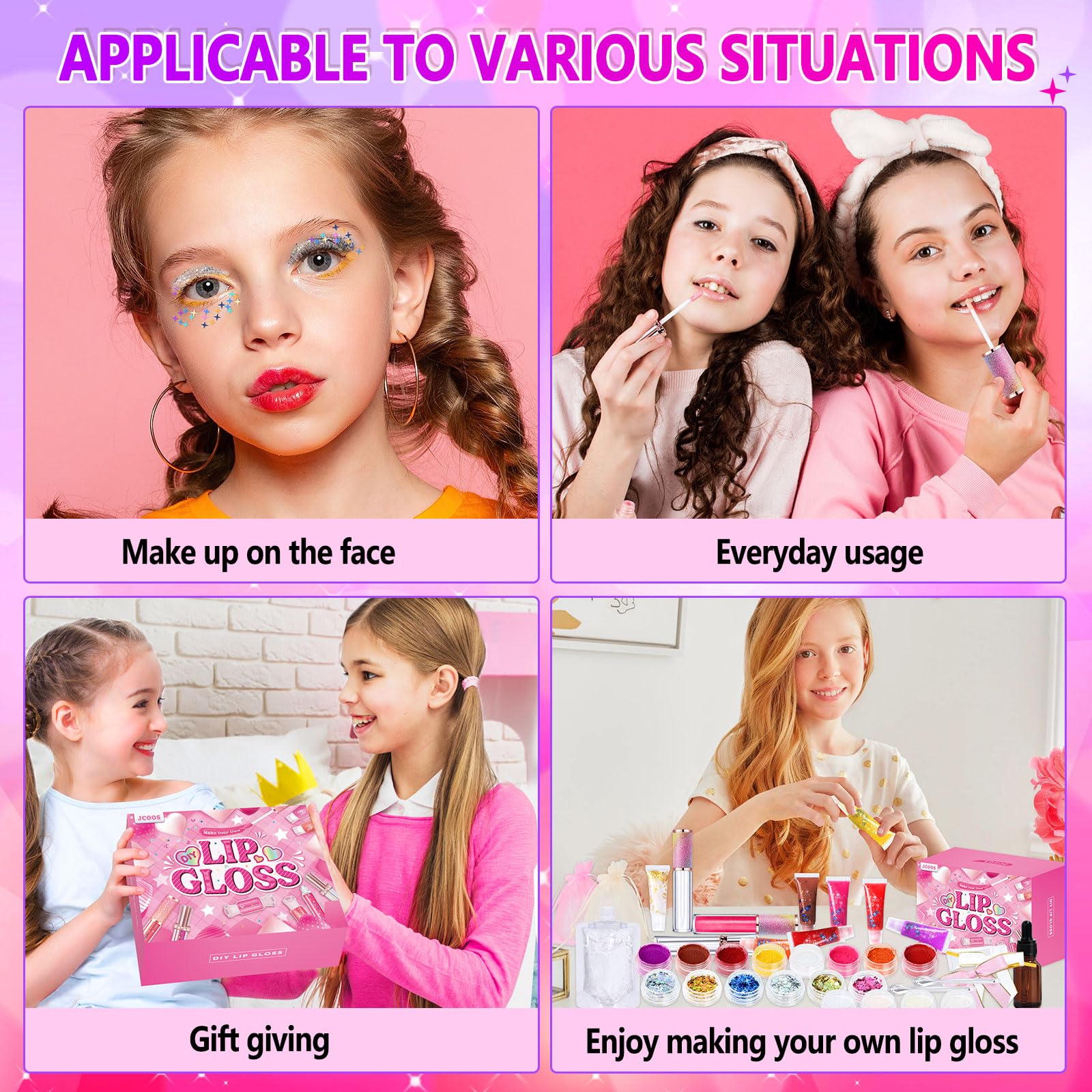 JCOOS lip gloss tubes with butterfly stickers for decorative personalization