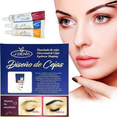 J Denis Eyebrow Design Kit packaging shows premium laminating tools for at-home brow styling.
