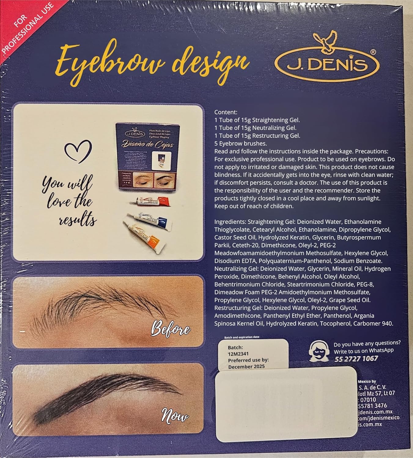 J Denis Eyebrow lamination cream close-up highlights exclusive formula for natural-looking lift.