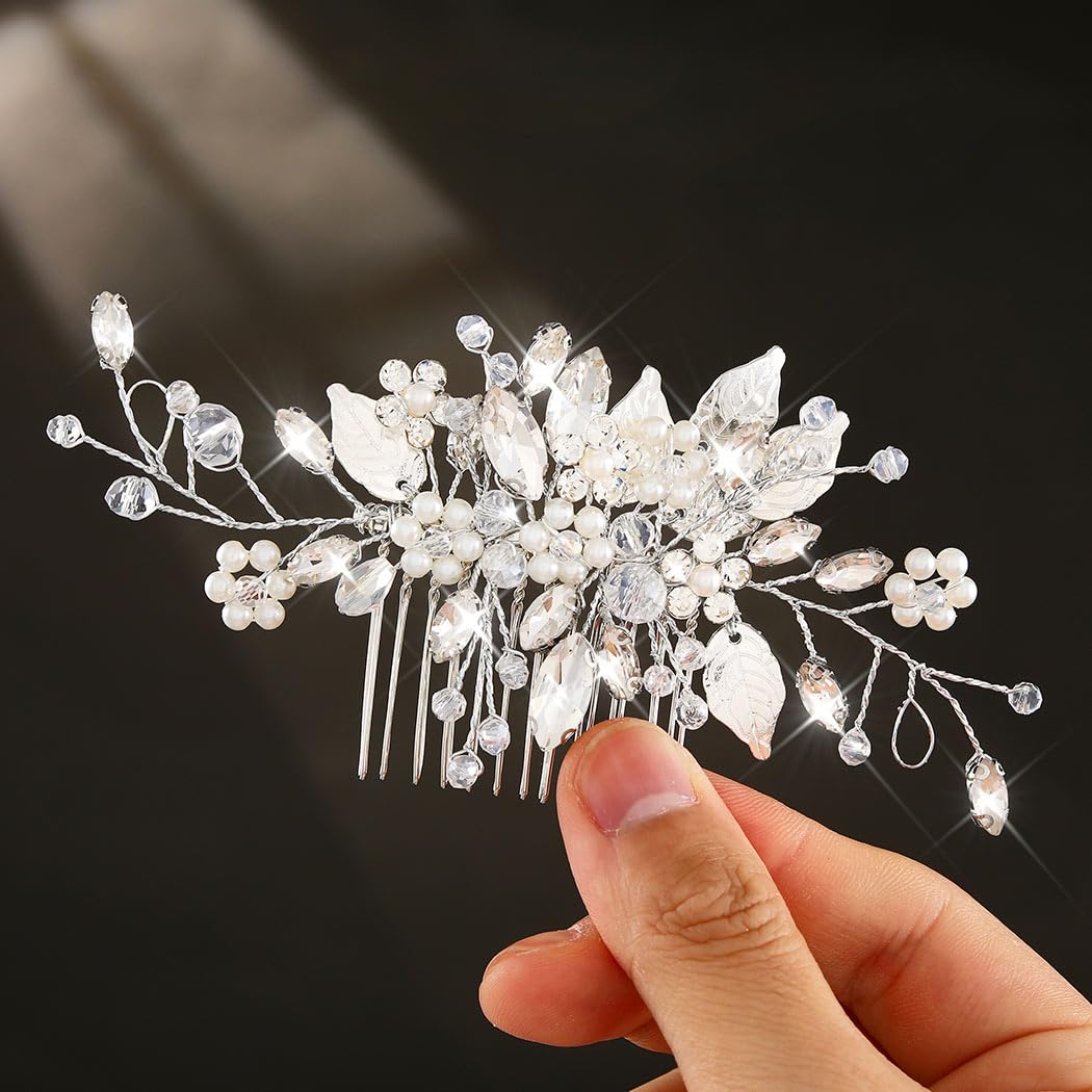 JEAIRTS crystal hair comb with pearls and crystals for timeless bridal sparkle on your wedding