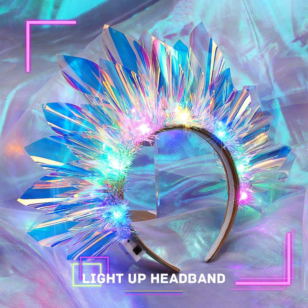 JEAIRTS Light Up Headband – side view, sleek silhouette for comfortable all-night wear and showy accents.