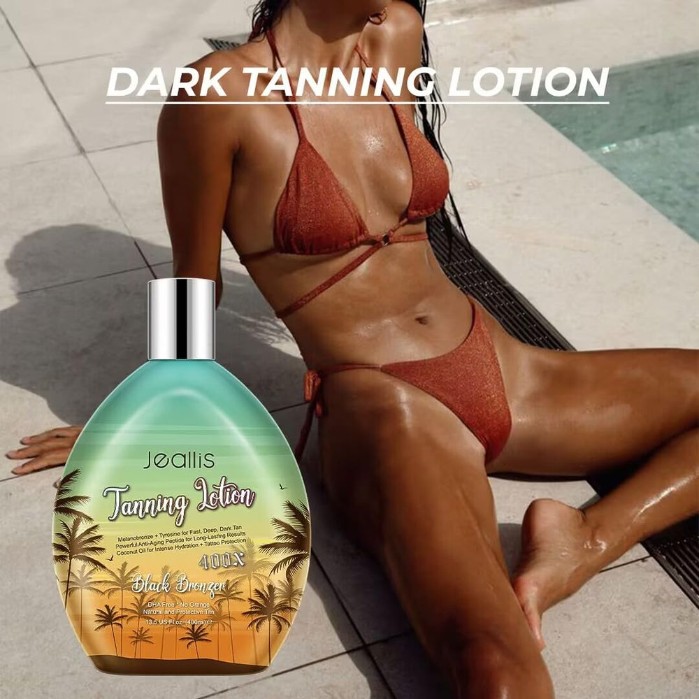 Jeallis Extreme Dark Tanning Lotion coconut oil ingredient emphasizes moisturizing tan.