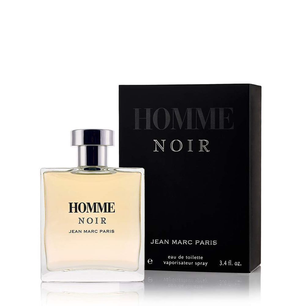 Jean Marc Paris Homme Noir bottle front conveys refined woody fragrance for daily confidence