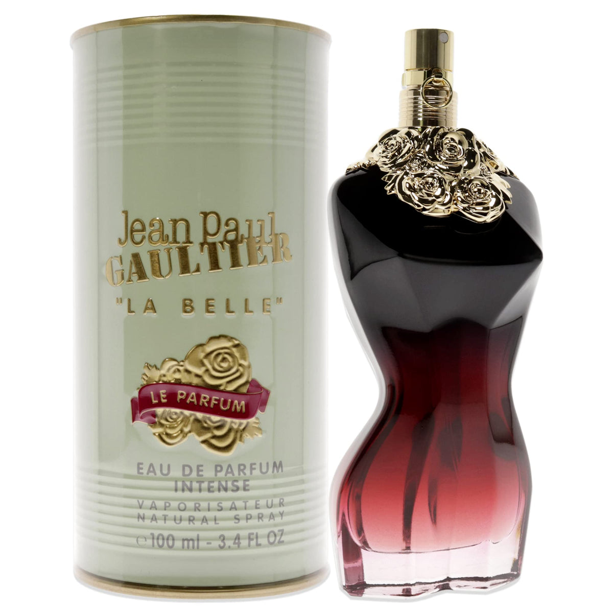 Jean Paul Gaultier La Belle Le Parfum bottle pour demonstrates long-lasting scent for daytime wear.
