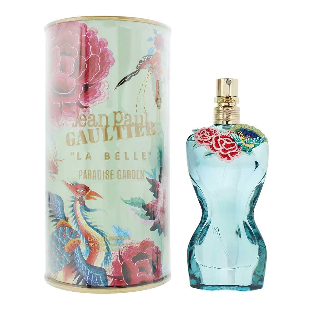 Jean Paul Gaultier La Belle Paradise Garden bottle highlights tropical elegance for daily wear.