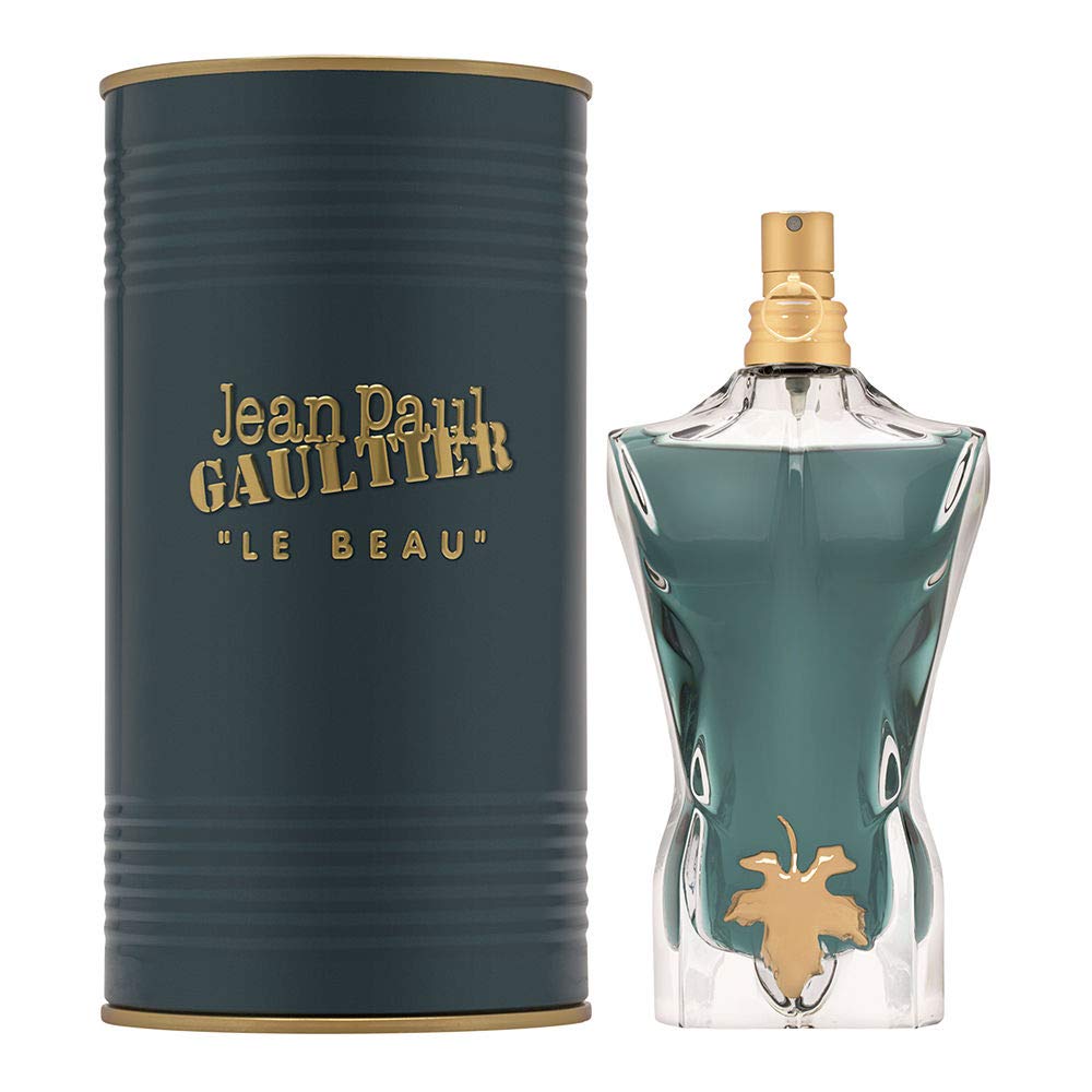 Jean Paul Gaultier Le Beau bottle close-up for confident daytime wear.