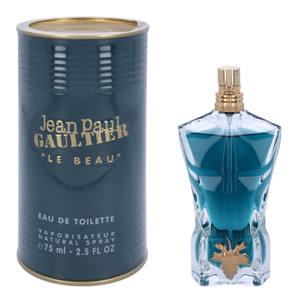 Le Beau bottle closeup by Jean Paul Gaultier showing masculine silhouette for confident style.
