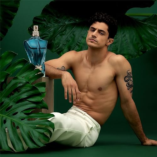 Le Beau geranium note image with Jean Paul Gaultier, vibrant heart for modern masculinity.