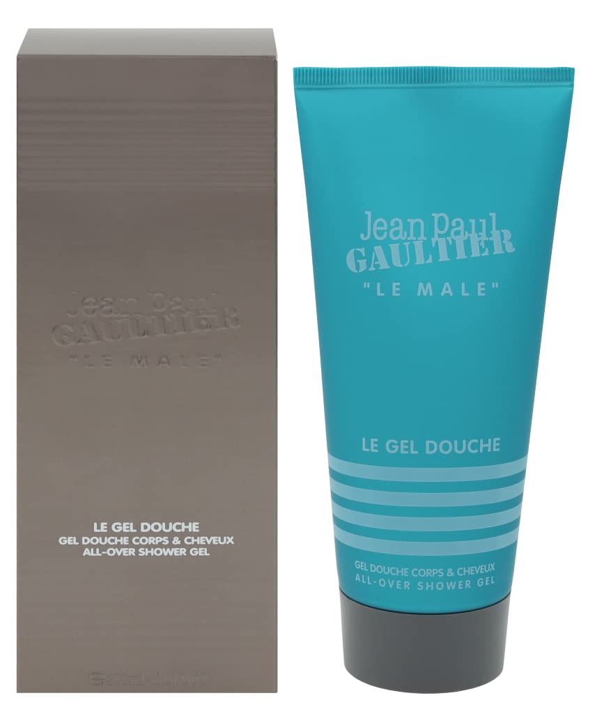 Jean Paul Gaultier Le Male shower gel bottle front for daily cleansing with subtle fragrance.