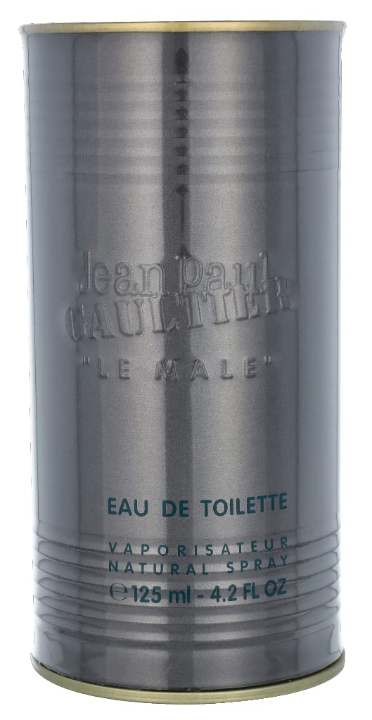 Jean Paul Gaultier Le Male bottle side view shows refined woody presence for daily wear.